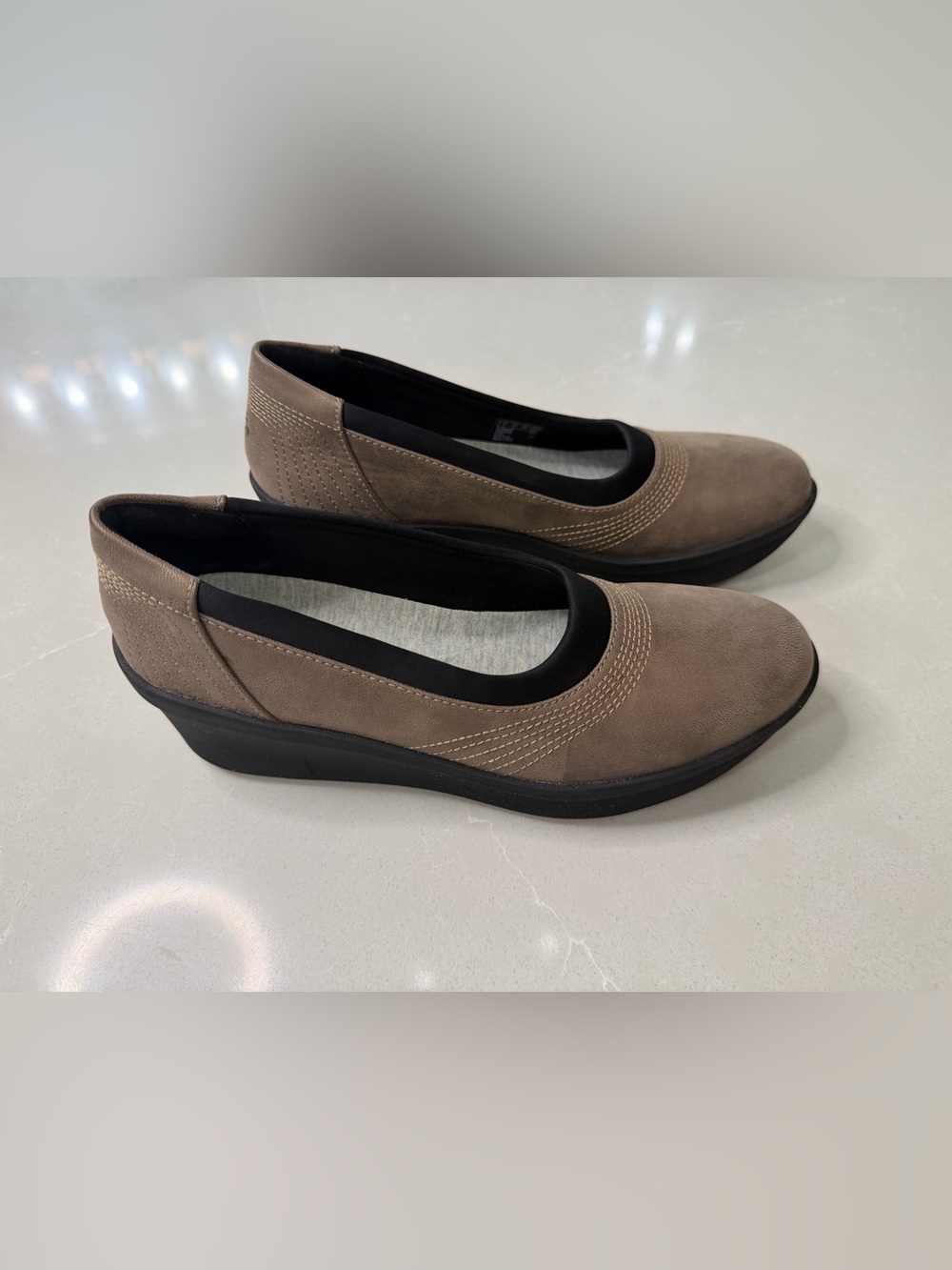 New Clarks Cloudsteppers Step Rose Sky Pewter Wedge Slip On Shoes US 8.5 M